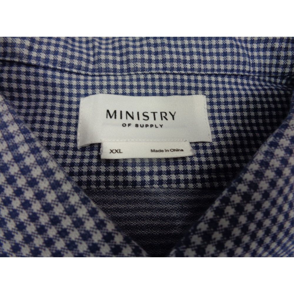 Ministry of Supply Shirt Men 2XL White Blue Gingham Plaid Stretch Button Down - Picture 2 of 10
